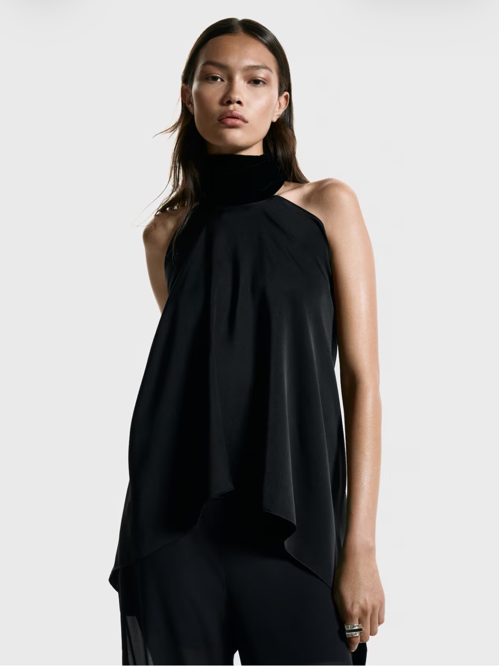 H&M Black High-Neck Draped Top